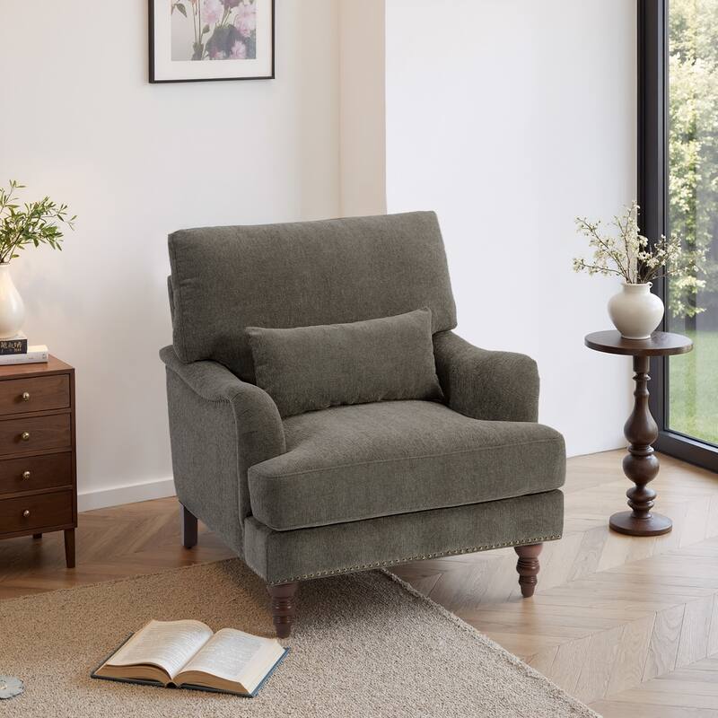 Mid Century Chenille Upholstered Accent Chair with Nailhead Trim