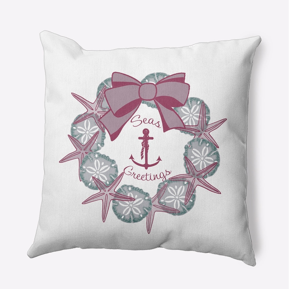 Seas and Greetings Wreath Beachy Christmas Accent Pillow
