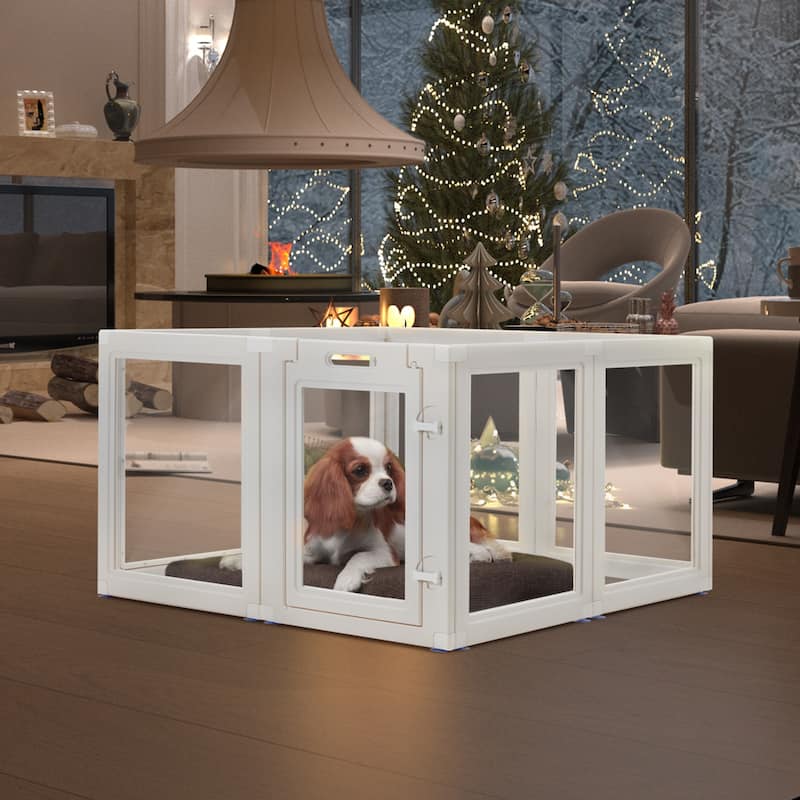 Erommy Clear Pet Pen with Door - Easy Assembly Playpen for Puppies, Cats, Dogs, Rabbits, and Small Animals - Premium - 8 Piece