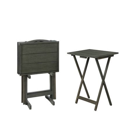 Lisbon Folding Tray Table Set with Stand, 5 Pieces, Gray