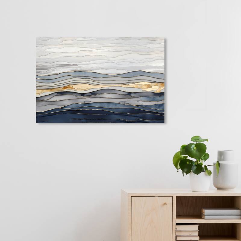 Wynwood Studio Canvas Abstract Gold Reflection and Silver Sea Gold and Metallic Gold Glam Wall Art Canvas Print - 30 x 20
