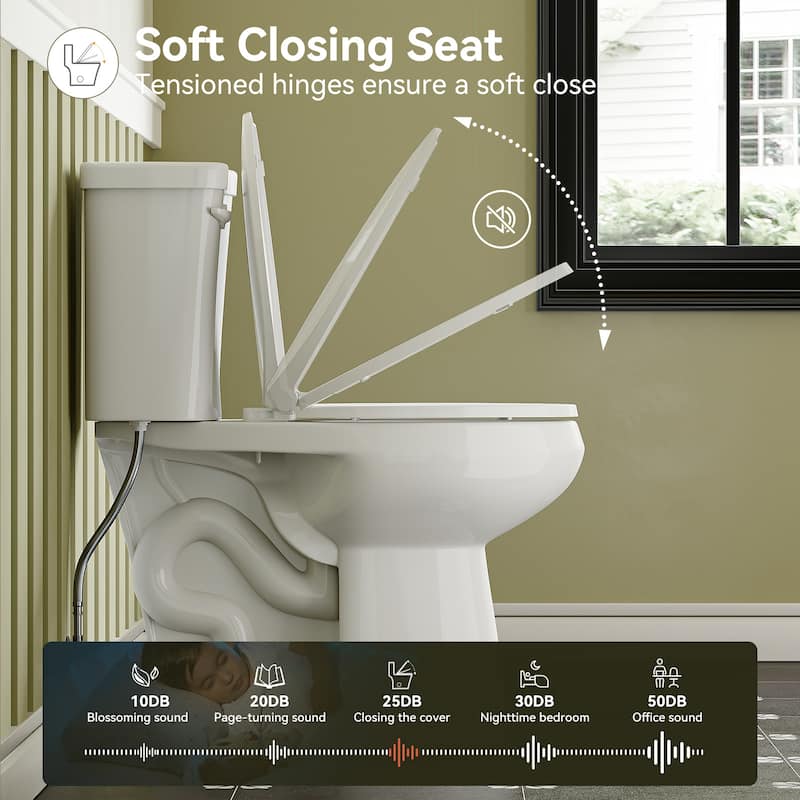 HOROW 19 Inch ADA Tall 2 Piece Dual Flush Elongated Toilet White 1.1 /1.6 GPF Strong Flush Soft Close Seat - 19 Inch