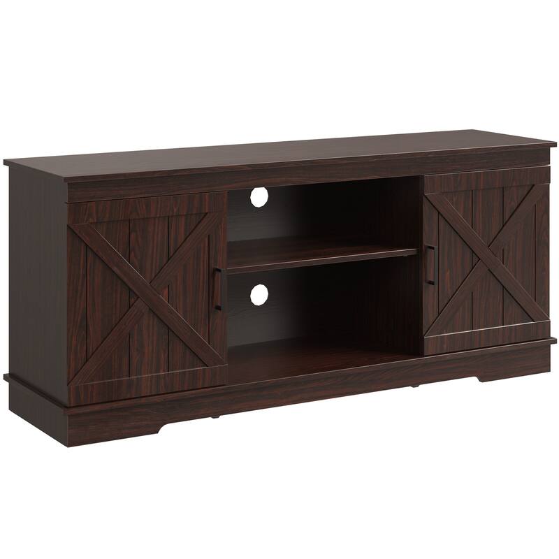 Evelynn Wood Farmhouse TV Stand for 65 Inch TV Sliding Barn Doors Grey White