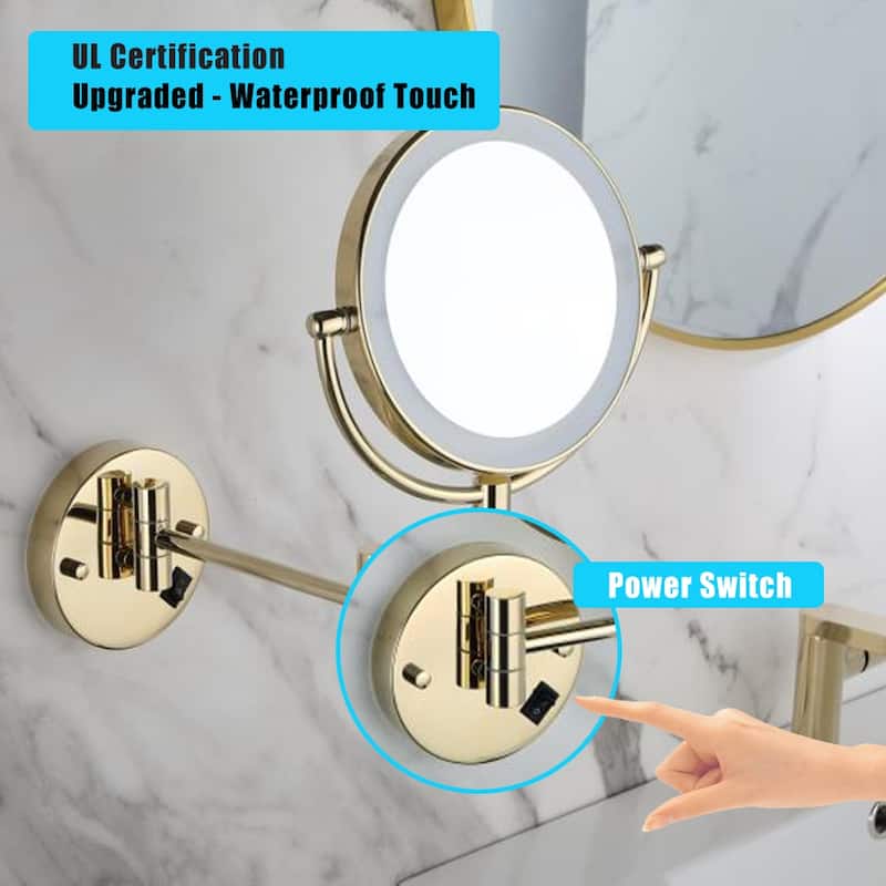 8 Inch Extension Wall Mount Two-Sided Makeup Vanity Mirror with LED