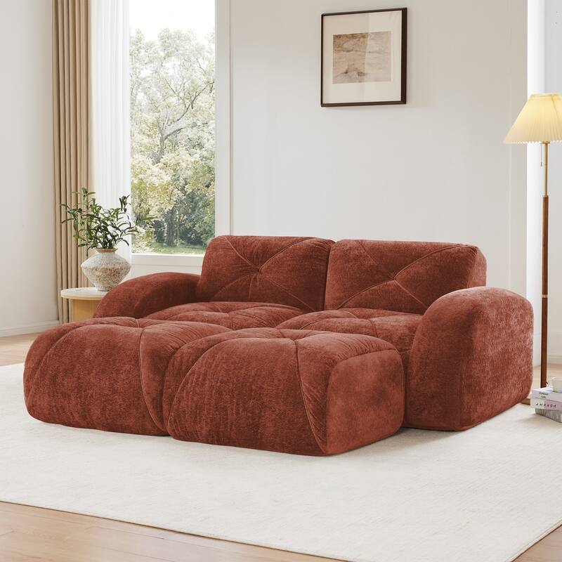 Velvet Tufted Loveseat Sofa Modular Couch, Boneless Deep Seat 2-Seater Couch, Available with/without Ottoman