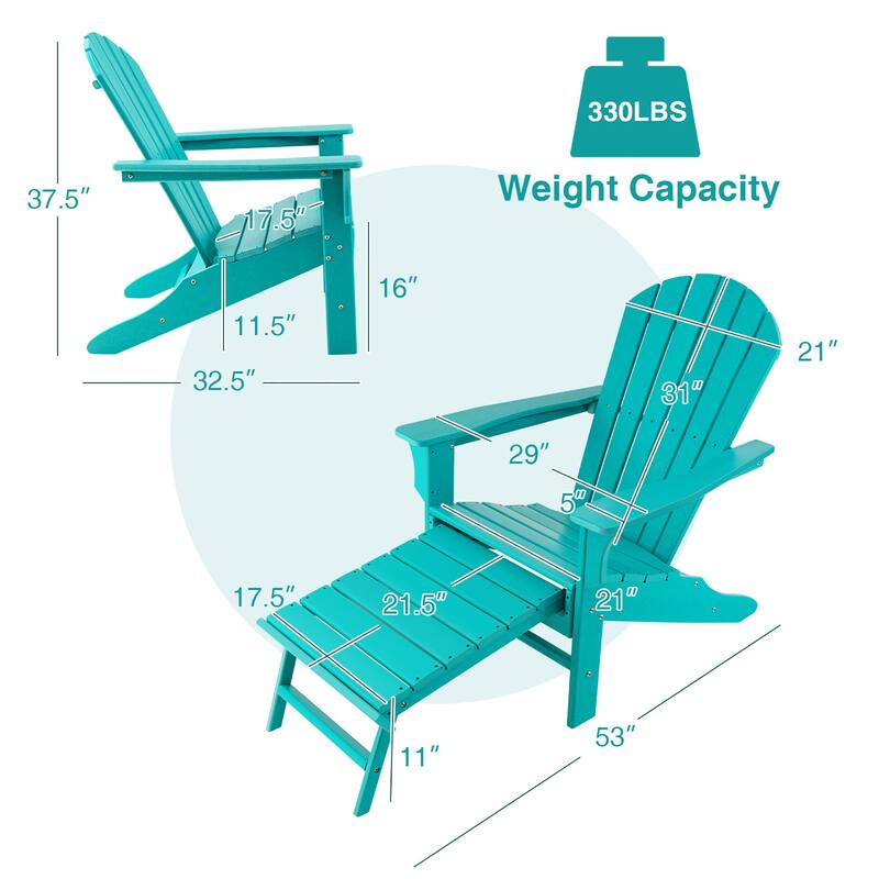 Costway 2 PCS Outdoor Patio HDPE Adirondack Chair Beach Seat - 29''x 53''x 37.5''