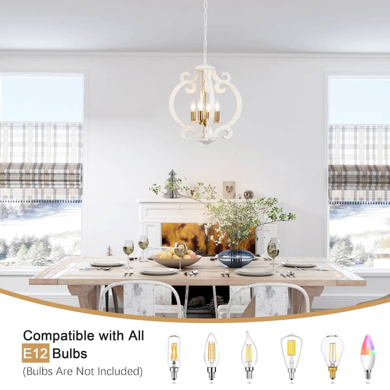 4-Light Antique Wood French Country Chandelier Vintage Pendant for Dining Room