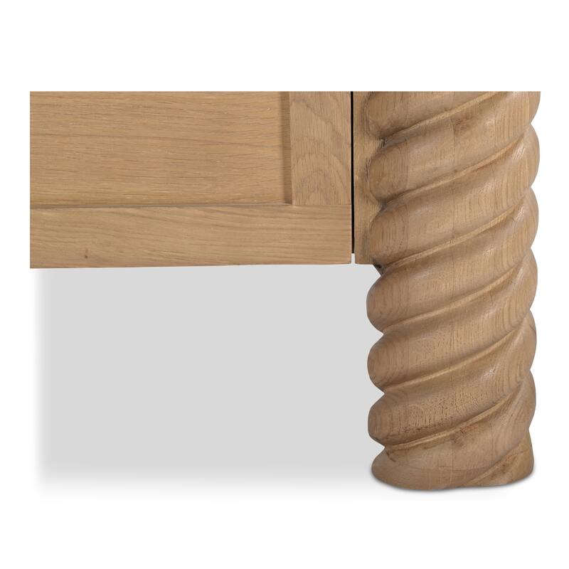 NADAAL STUDIOS Calvert Treccia Nightstand, Solid Oak with Oak Veneer Panels, 2 Drawers, Turned Legs, Natural Finish