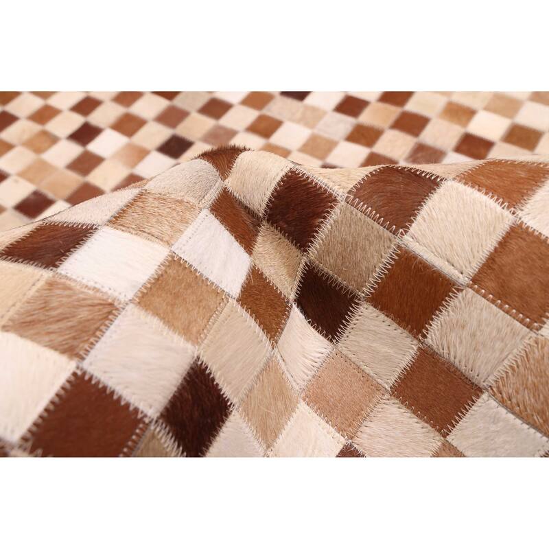 ECARPETGALLERY Handmade Cowhide Patchwork Brown Leather Rug - 8'0 x 10'0