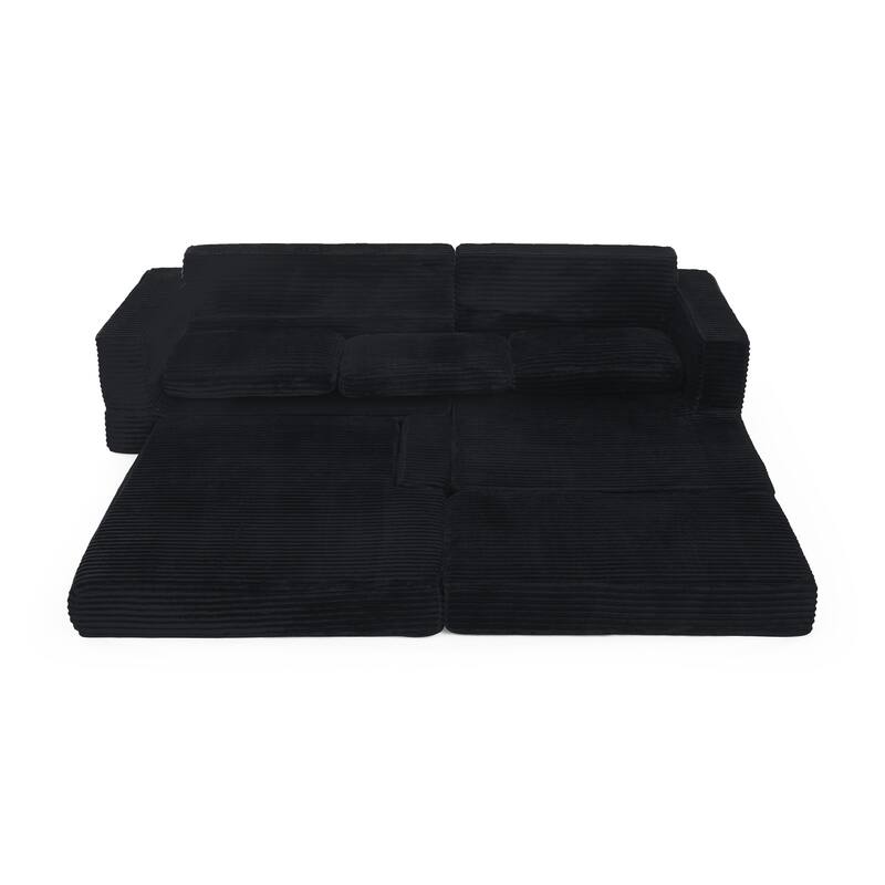 Anmytek Black L-Shaped Modular Sectional Sofa Corduroy Convertible to Bed