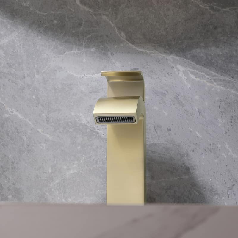 Modland Waterfall Bathroom Faucet Single Hole, CEC/CUPC Certified, with Cover Plate (Brushed Gold/Matte Black)