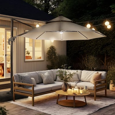 Furniture of America Spring II 10-foot LED Tube Lights Steel Cantilever Offset Tilt Roma Umbrella