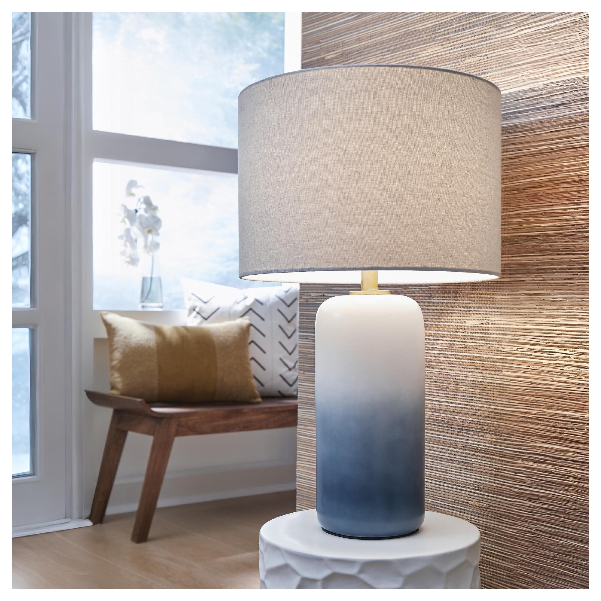Signature Design by Ashley Lemrich White/Teal Ceramic Table Lamp - 15"W x 15"D x 26"H