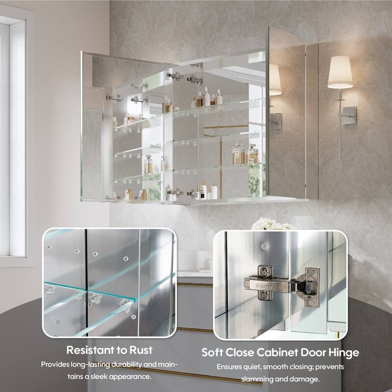 Recessed or Surface Wall Mount Bathroom Medicine Cabinet With Adjustable Glass Shelves