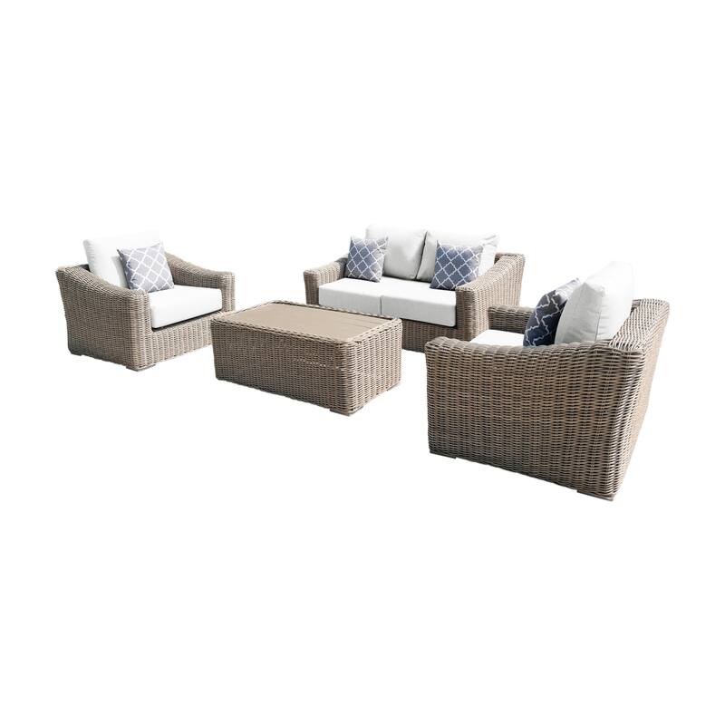 Tulum Two-Tone Dark Beige Aluminum Frame Love Seat Set Set with Cushions