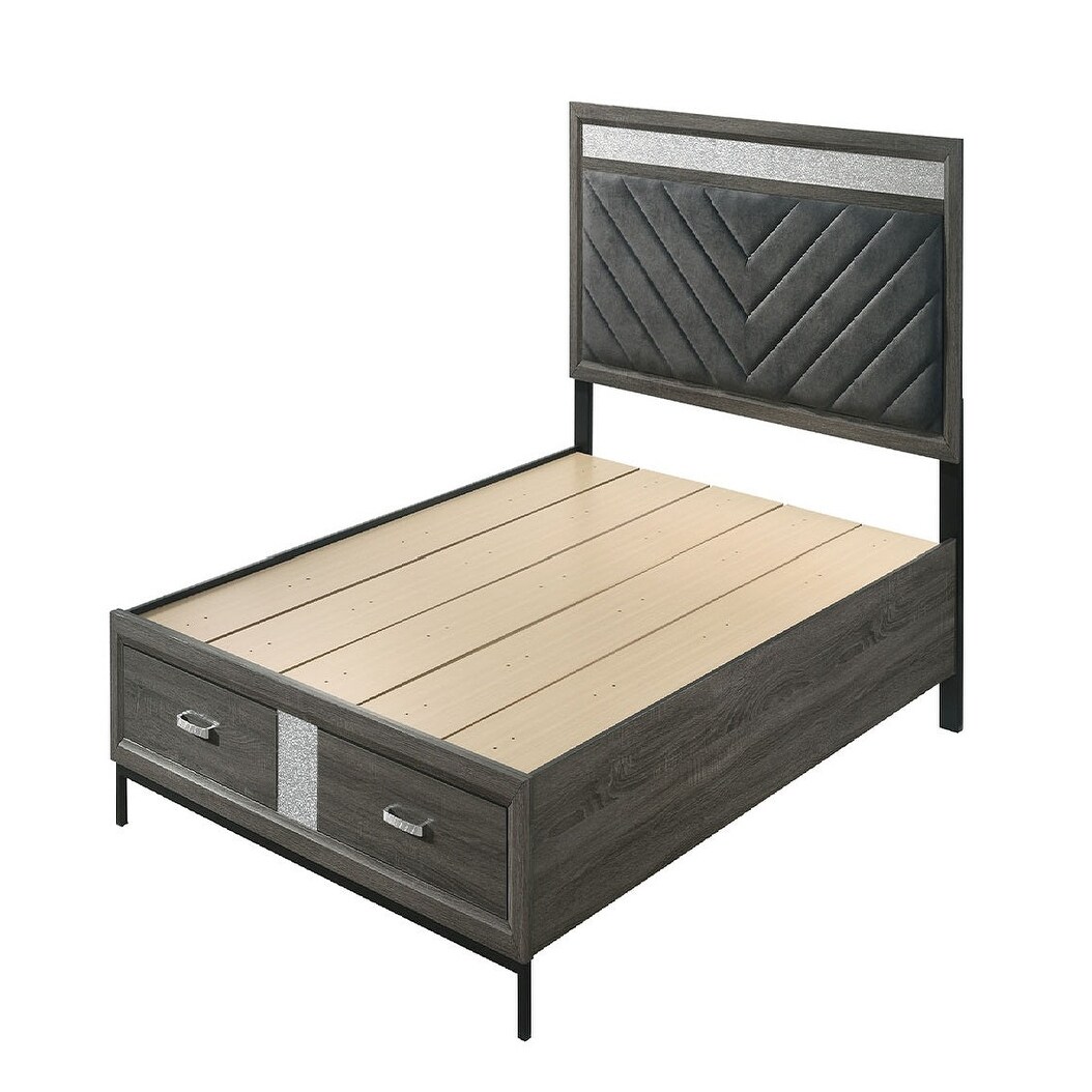 Modern Gray Upholstered Bedroom Furniture Set with Storage Metal Leg