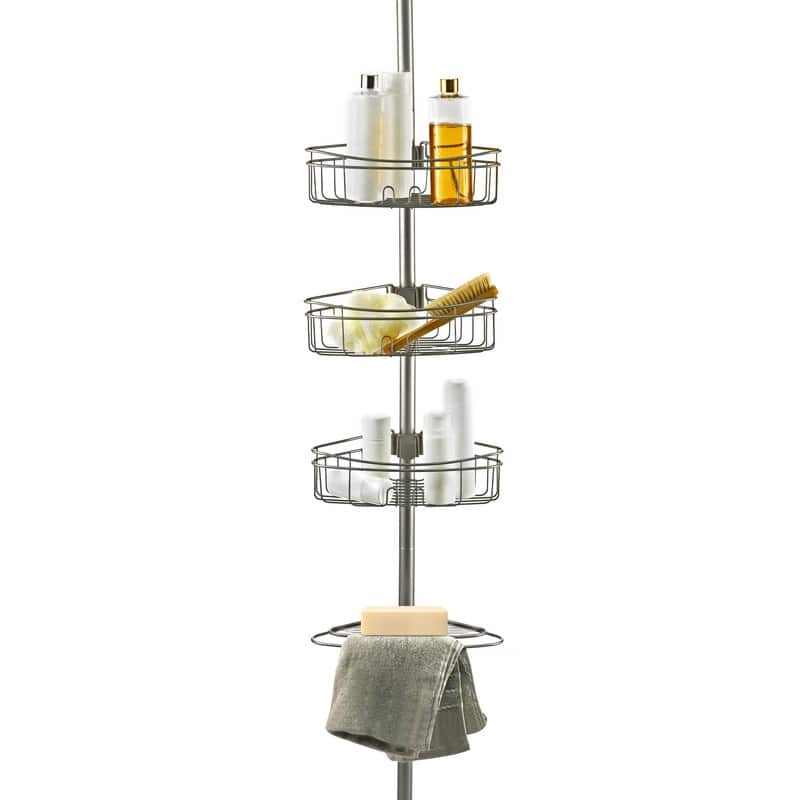 Utopia Alley 4 Tier Tension Pole Shower Caddy with 3 Baskets & Soap Tray Shelf - Satin Nickel - 11.9*8.9*96"