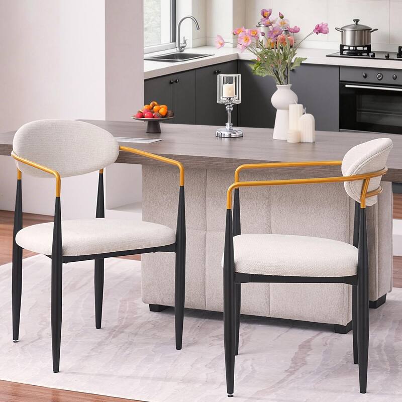Modern Upholstered Dining Chair with Gold-Accented Armrests - 22"W x 21"D x 30"H, Ergonomic Design for Dining Room,2PCS/CTN