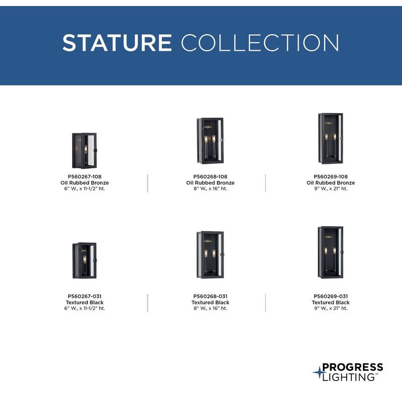 Stature Collection 1-Light Textured Black Clear Glass Transitional Outdoor Small Wall Lantern Light - 6 in x 5.37 in x 11.5 in