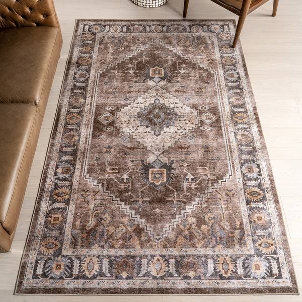 slide 2 of 15, Nuloom Prudence Medallion SplashGuard Machine Washable Area Rug