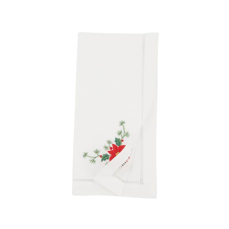 Whimsical Poinsettia Embroidered Napkin (Set of 6) - 20"x20"