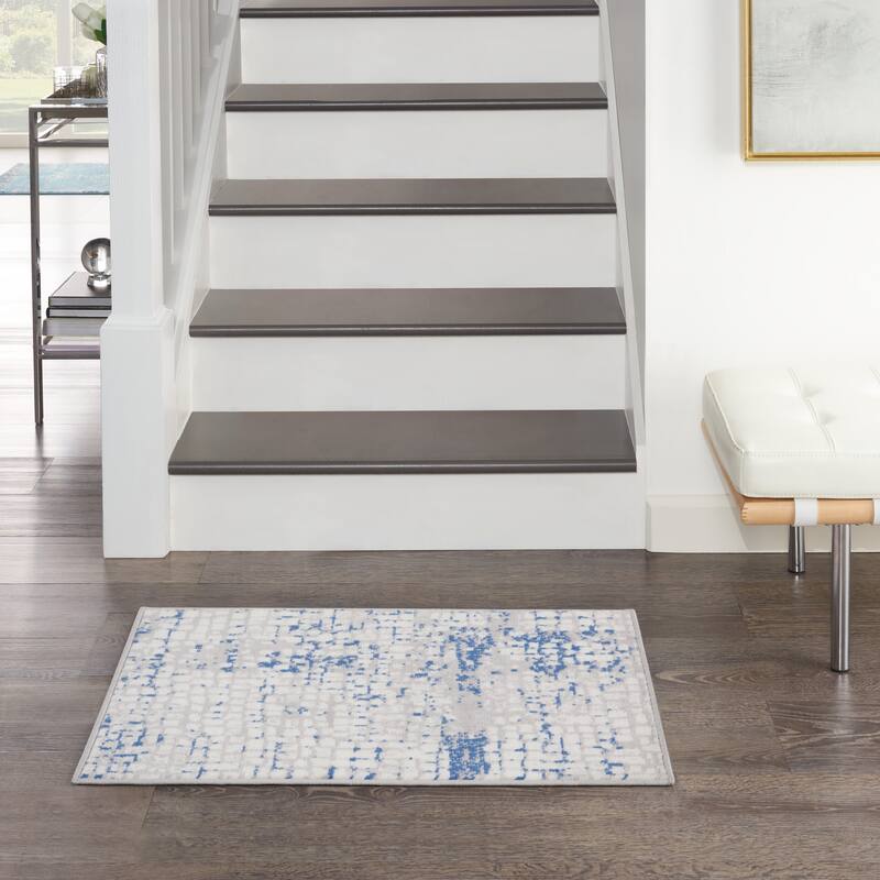 Nourison Whimsicle Modern Geometric Abstract Area Rug - 2' x 3' - Grey Blue - Runner/Rectangle