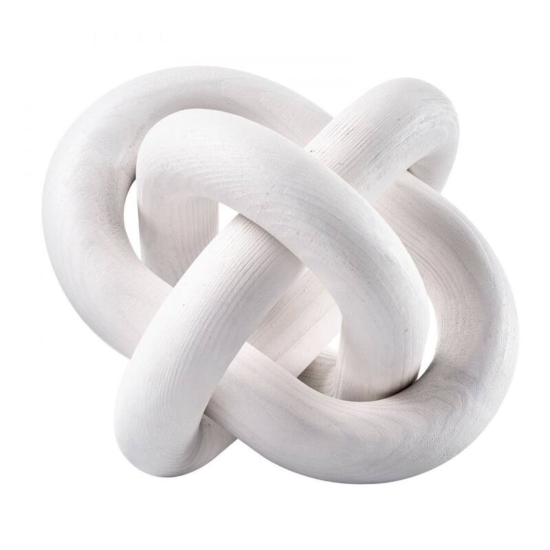 Pine Wood Chain Link Ornament Rustic Modern Home Decor Shelf Decoration White Handmade Knot Accent - 5.5 x 5.5 x 3.54 in