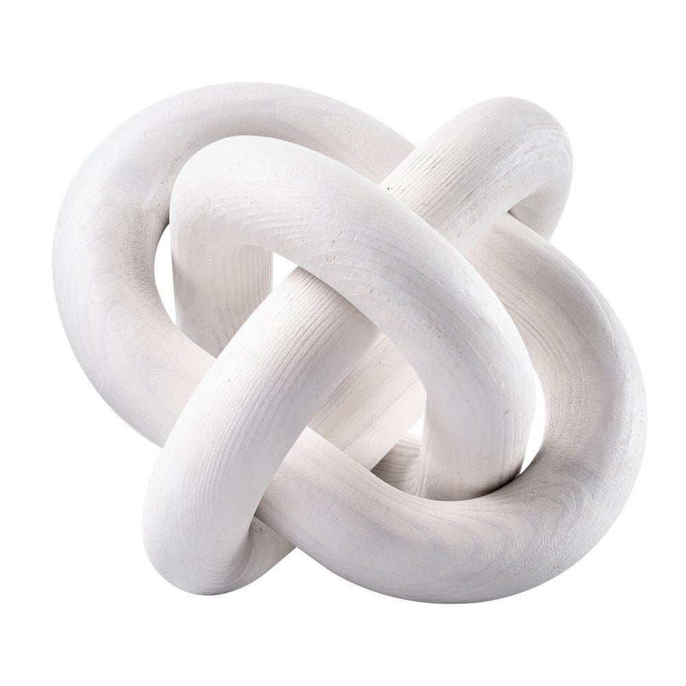 Pine Wood Chain Link Ornament Rustic Modern Home Decor Shelf Decoration White Handmade Knot Accent - 5.5 x 5.5 x 3.54 in