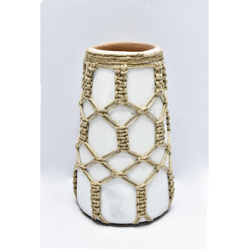 Vase Sm Mud & Rope Natural Finish Dia 5.5" & H 8.5" - NATURAL - White
