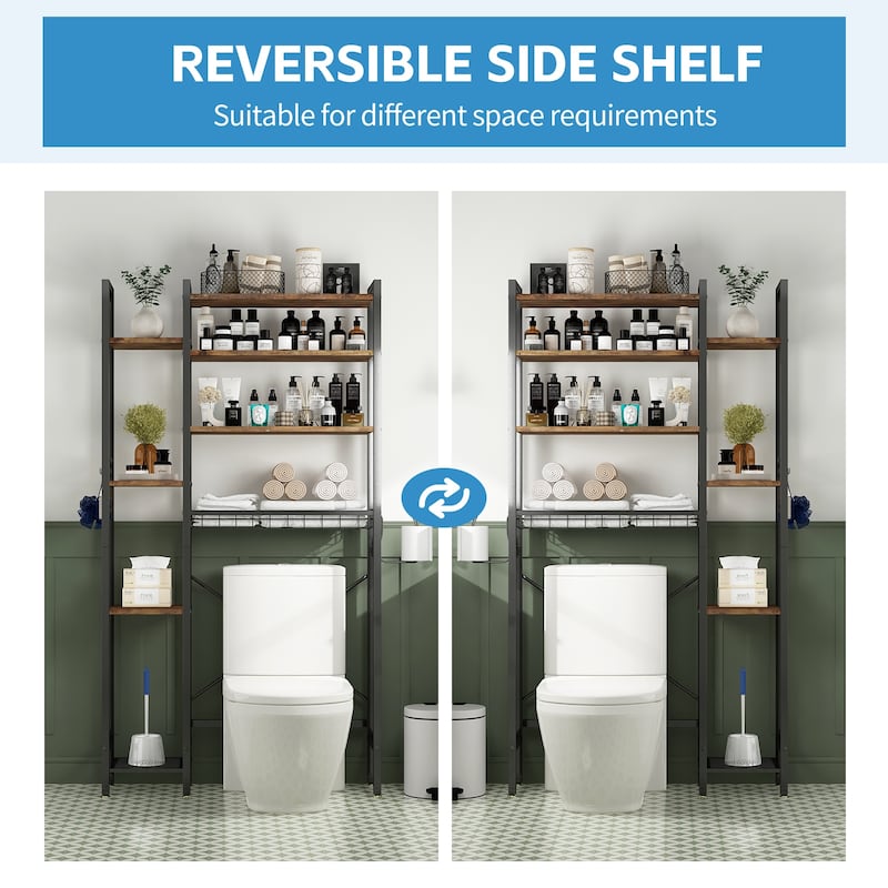 Sofucor 8-Tier Over The Toilet Storage with Side Rack,Adjustable Shelf & Drain Basket,Bathroom Organizer for Balcony,Laundry