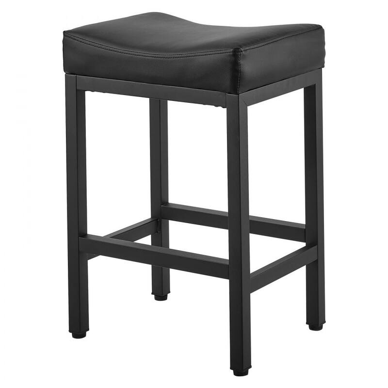 Set of 2 Black PU Leather Counter Height Bar Stools with Curved Seat and Metal Frame - 17.72” x 13.39” x 25.39”