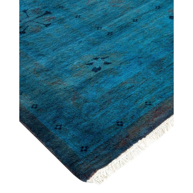 Overton Hand Knotted Wool Vintage Inspired Modern Contemporary Overdyed Blue Area Rug - 10' 1" x 13' 10"