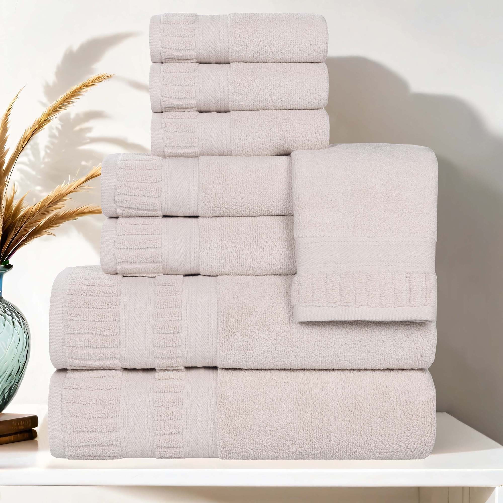 Superior Venice Zero Twist Cotton Medium Weight Absorbent 8 Piece Towel Set