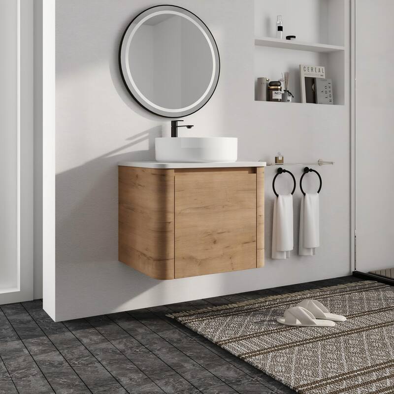 Malwee 24"/30" Floating Bathroom Vanity, Wall Mounted Bathroom Vanity with Ceramic Sink and Soft Close Door