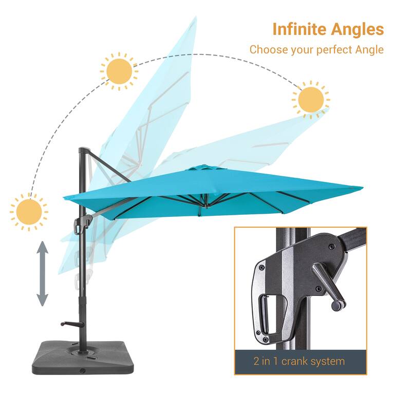 LIVOOSUN 11.5x9FT Aluminum Cantilever Patio Umbrella Solution-Dyed Fabric w/Base