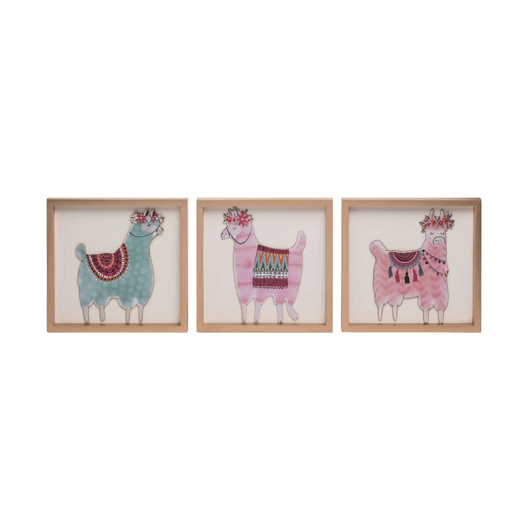 Transpac MDF Llama Block Decor Set of 3 Spring Home Decorations