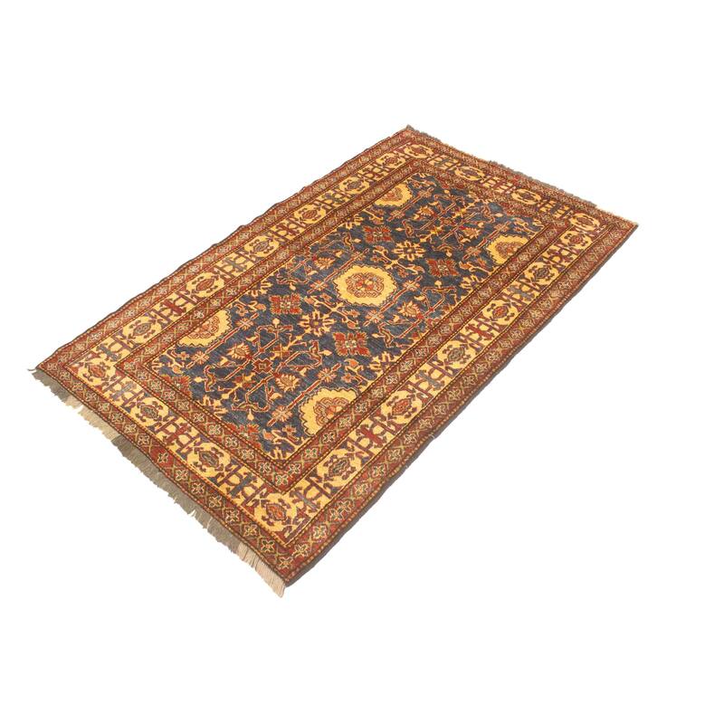 Tribal Super Kazak Daxton Blue/Gold Hand Knotted Wool Rug - 3'11'' x 6'3''