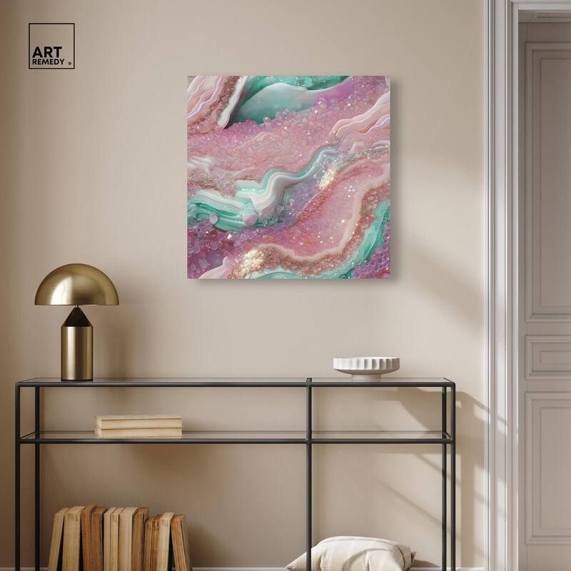 Pink and Mint Crystal III Canvas by Art Remedy, Gallery Wrapped