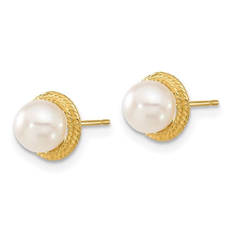 Curata 14k Yellow Gold 5-6mm White Button Freshwater Cultured Pearl Earrings and Pendant Necklace Set
