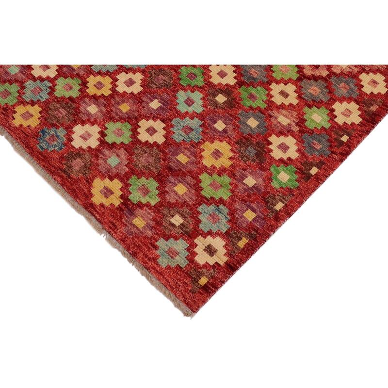 Contemporary Balochi Wise Red/Blue Hand Knotted Wool Rug - 3'3'' x 4'10''