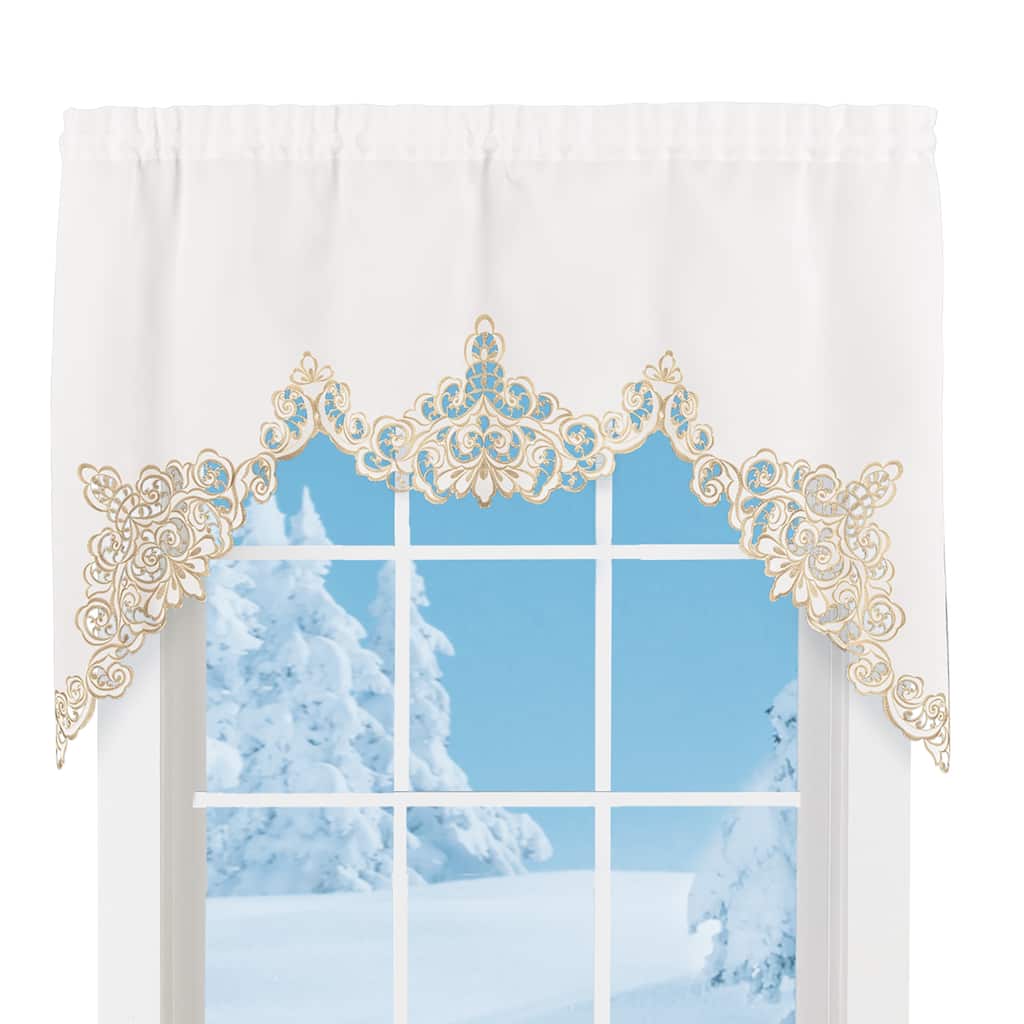 Embroidered Dainty Scroll Cut-Out Holiday Window Valance - 7.000 x 6.250 x 1.250