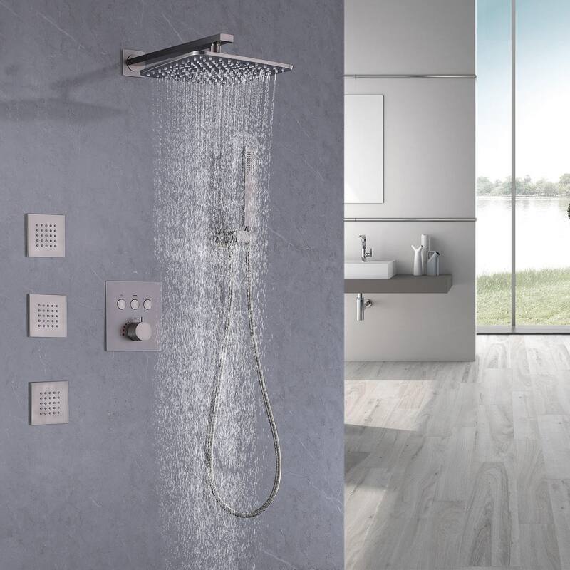 Luxury 3-Way Complete Rain Showerhead with High-pressure Handheld Showerhead&3-Body Jet in Black/Gold/Nickel