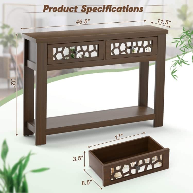 2-Tier Console Table with Drawers and Open Storage Shelf - 46.5" x 11.5" x 31.5"