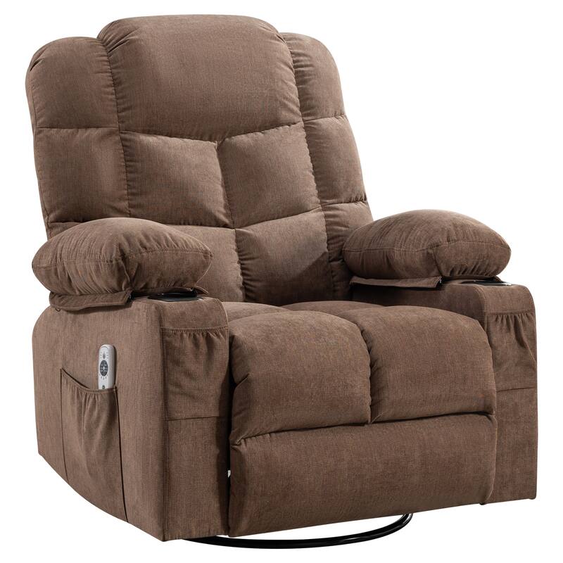Swivel Massage Recliner Chair with Lumbar Heating, Oversized Lounge Sofa with Cup Holders, USB Port & 2 Side Pockets