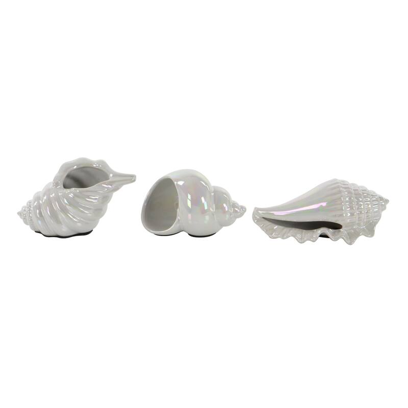 Silver, White or Multi Colored Porcelain Ceramic Shell Shell Decorative Sculpture (Set of 3)