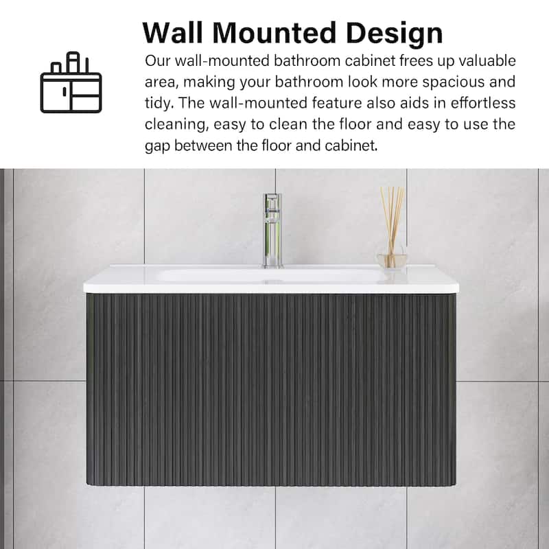 Floating Bathroom Vanity with Glossy White Integrated Ceramic Sink