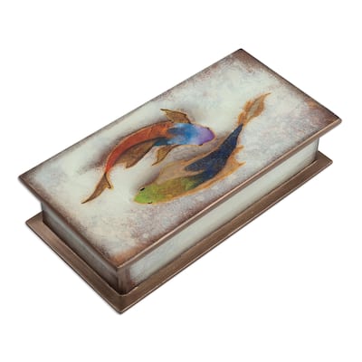 Novica Handmade Ocean Harmony In White Reverse-Painted Glass Decorative Box
