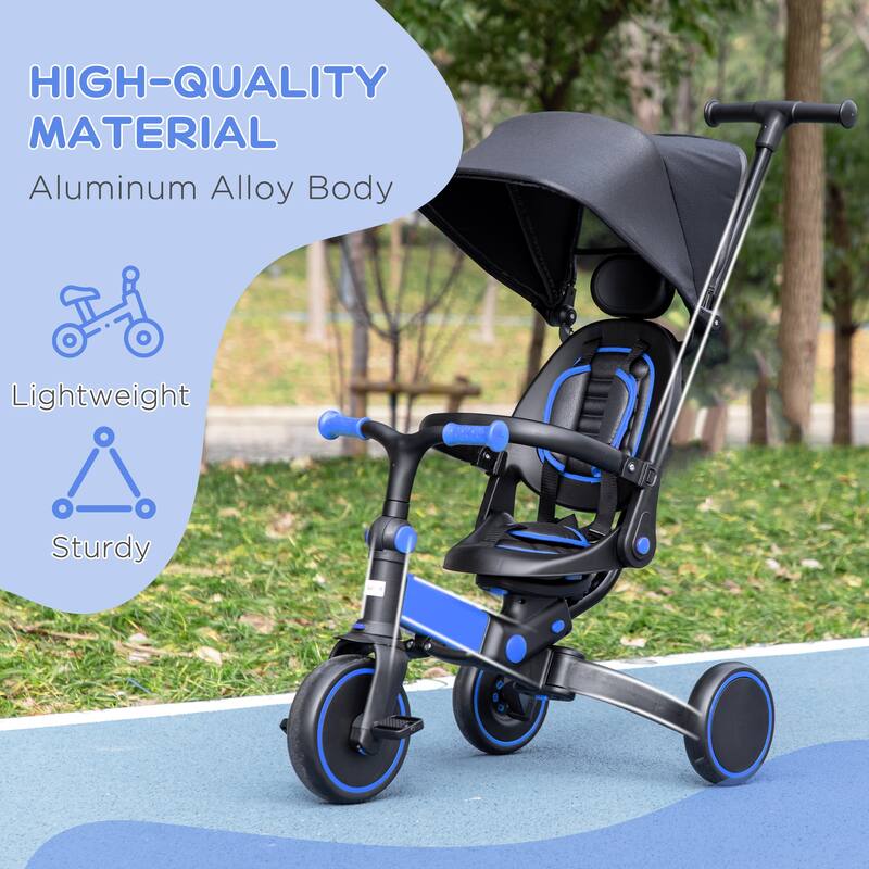 3-in-1 Toddler Tricycle with Adjustable Handle, Removable Canopy, Balance Bike for 18-48 Months