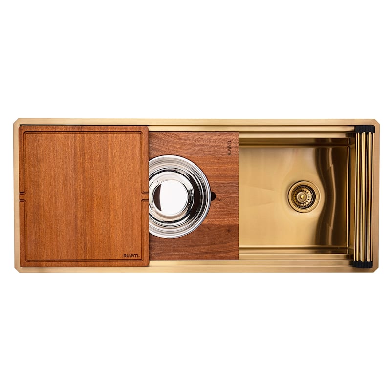 Ruvati 45-inch Polished Matte Gold Stainless Steel Workstation Kitchen Sink - RVH6333GG