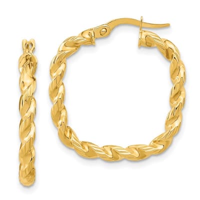 Curata 14k Yellow Gold Polished Square Twisted Hoop Earrings - 26x25mm
